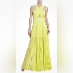 BCBGMaxAzria Pleated maci dress in Bright Lemon-Green